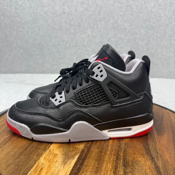 Nike Jordan 4 Retro Bred Reimagined Shoes Size 5.5Y Women's 7 Black Leather - Picture 3 of 7